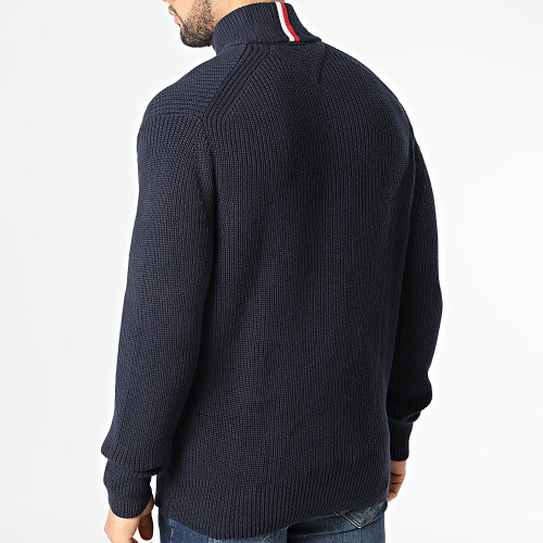 Pull Col Zippé Rib Texture Zip 1304 Bleu Marine