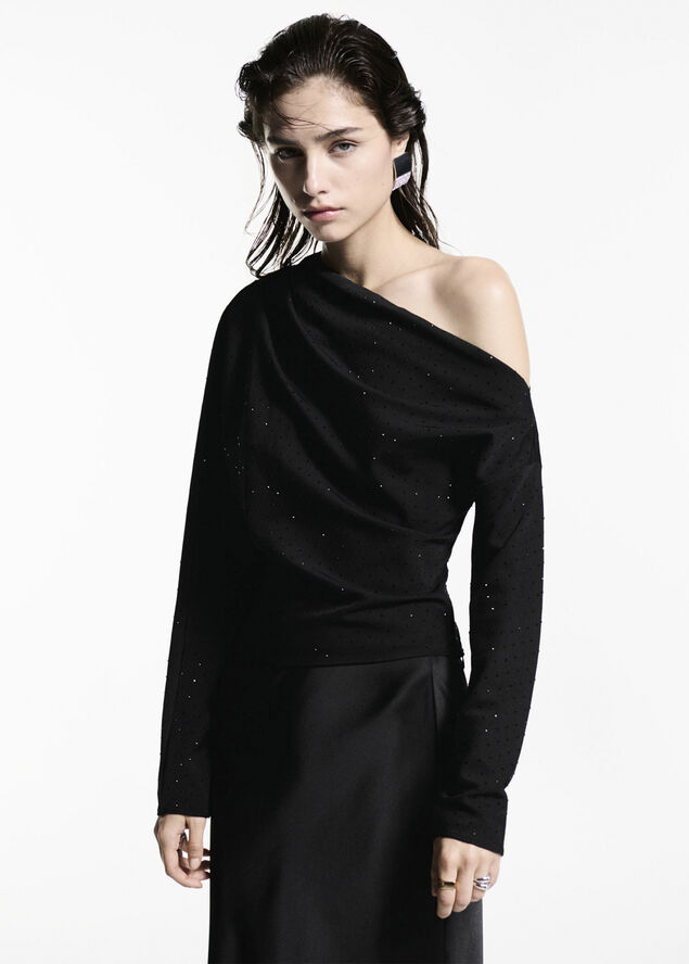 MANGO Asymmetrical sequined blouse Black