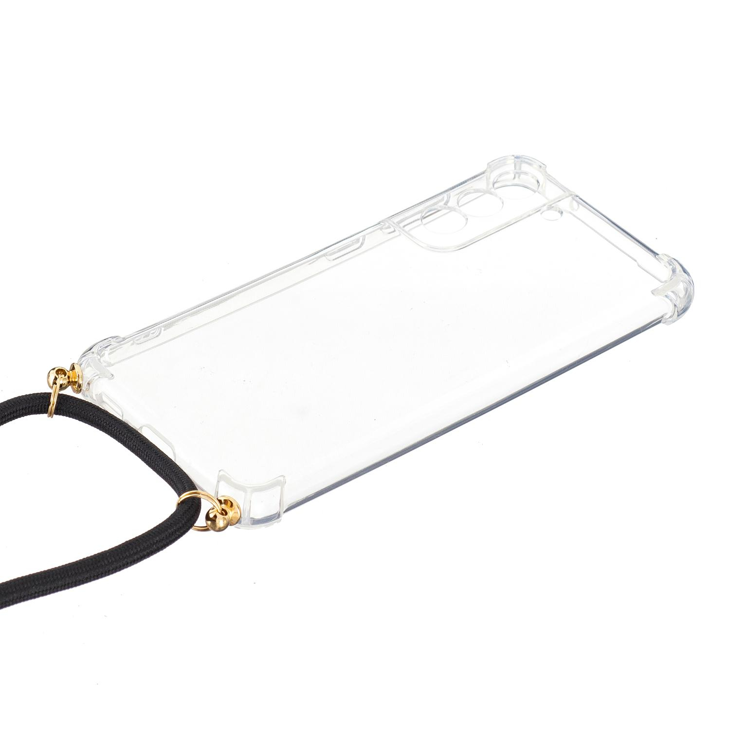 Samsung Galaxy S21 FE 5G Necklace Gummi Hülle Air Cushion Fallschutz   Handykette (150cm) - Schwarz / Gold