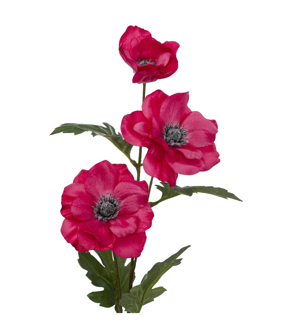 Fleur artificielle tige anémone 3 têtes rose fuchsia h 69 cm