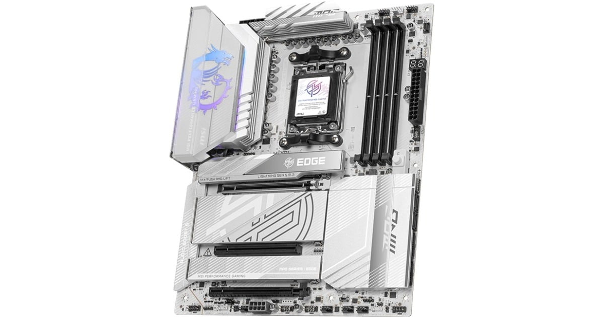 MSIMPG X870E EDGE TI WIFI socket AM5 moederbord  (Zilver, 5Gb-LAN, Wi-Fi 7, BT, Sound, ATX, Tweedekans)