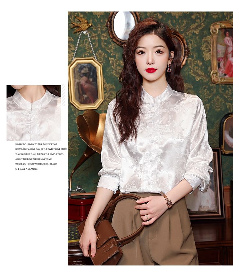 Dragan Pulse - Blouse met pofmouwen, bloemenjacquard en hoge hals
