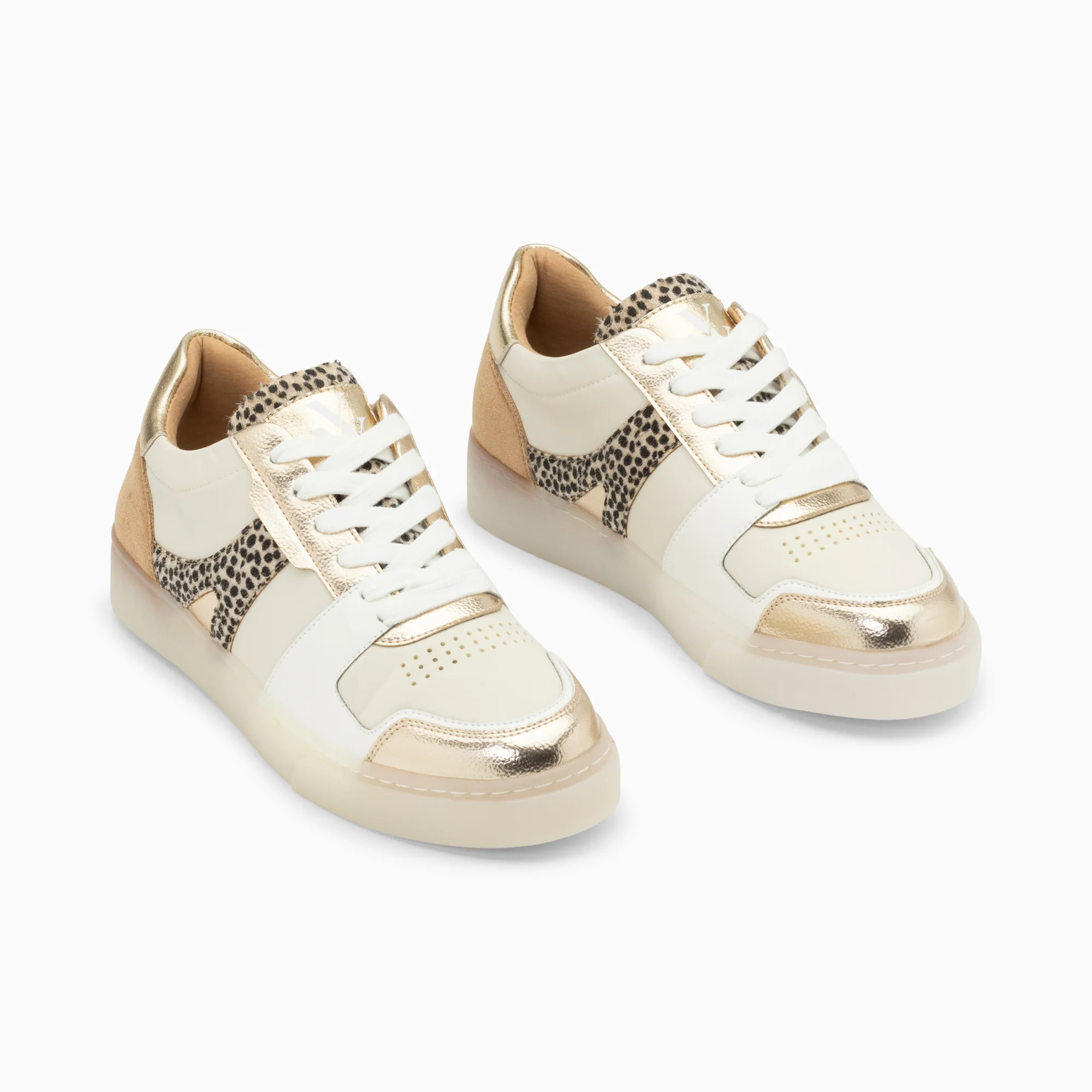 Sneakers-Baskets Sanae beige et champagne à semelle transparente
