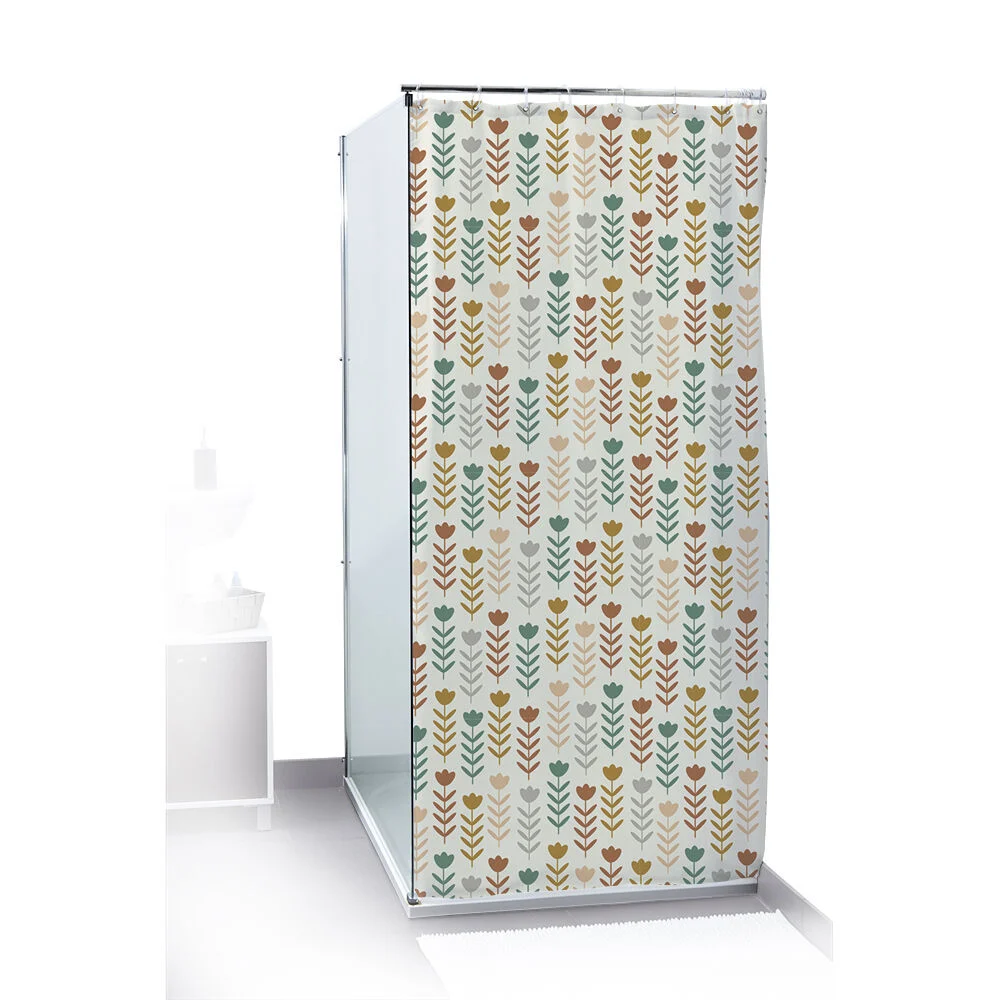 Rideau de douche motif fleur multicolore 180x200cm 100% polyester
