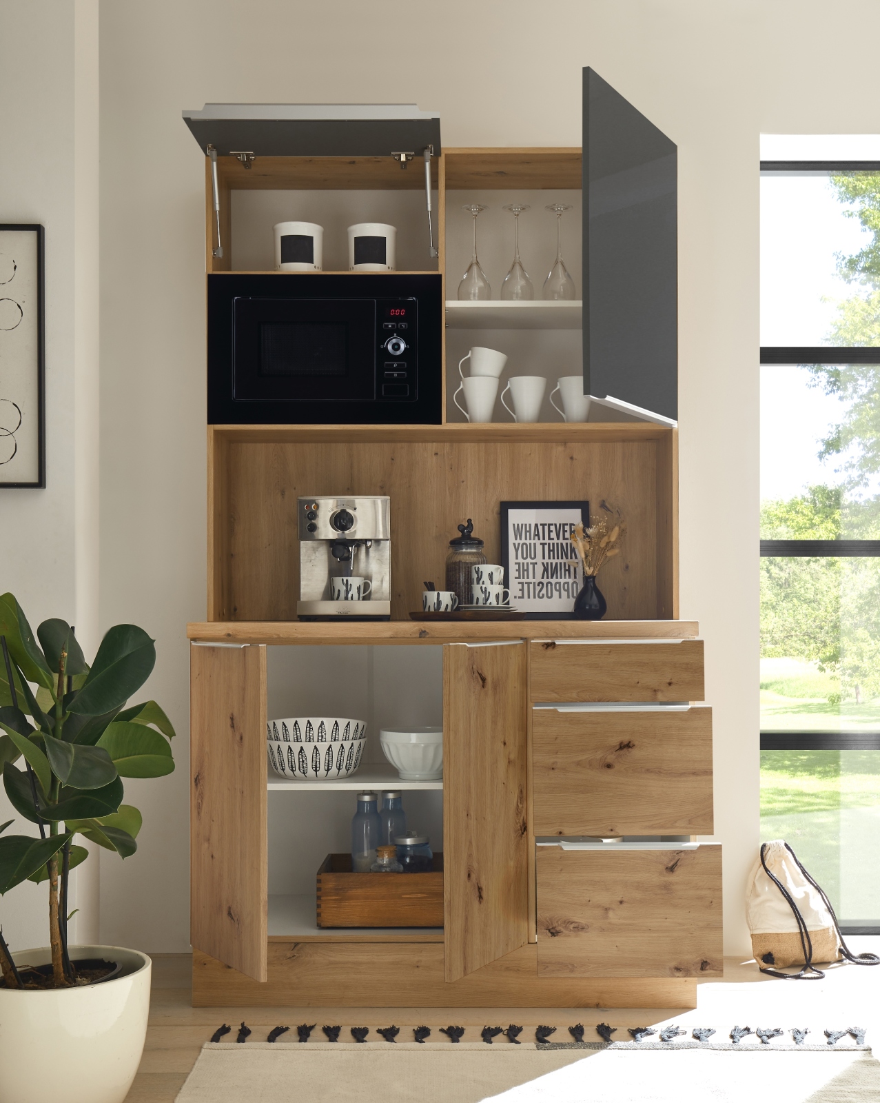 RESPEKTA Buffet - Artisan Eiche - grau matt - mit Mikrowelle - 120 cm