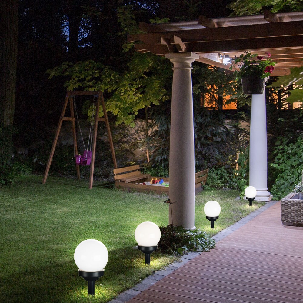 3er Set LED Solarkugel weiß, Erdspieß, DxH 10x38 cm