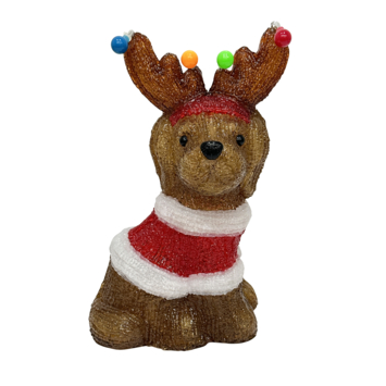 Christmas Goods kerstdecoratie kerstpuppy acryl figuur met LED verlichting 33 x 23 cm