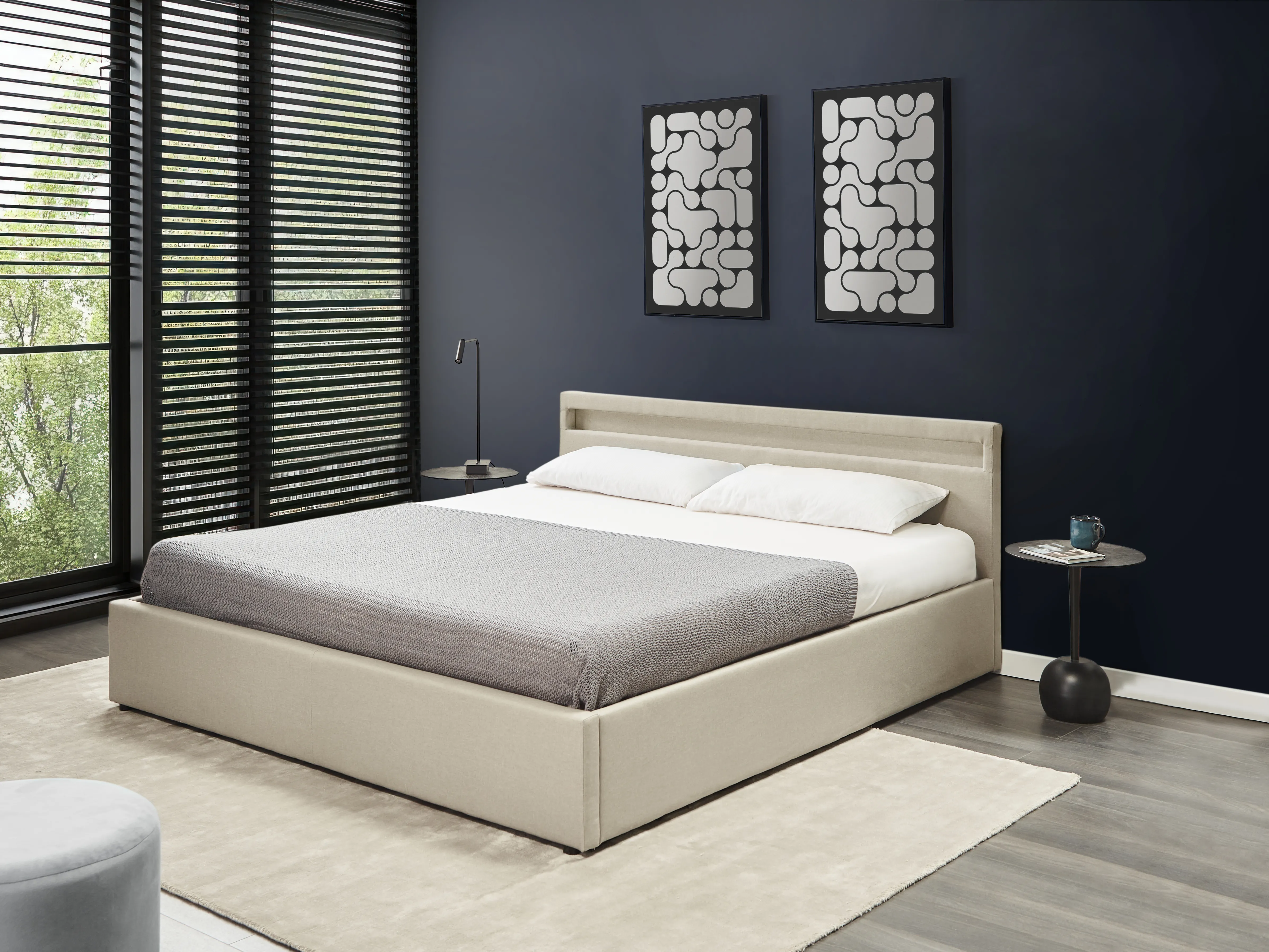 Opbergbed met LED Stof ARMELLE 180 x 200 cm Beige