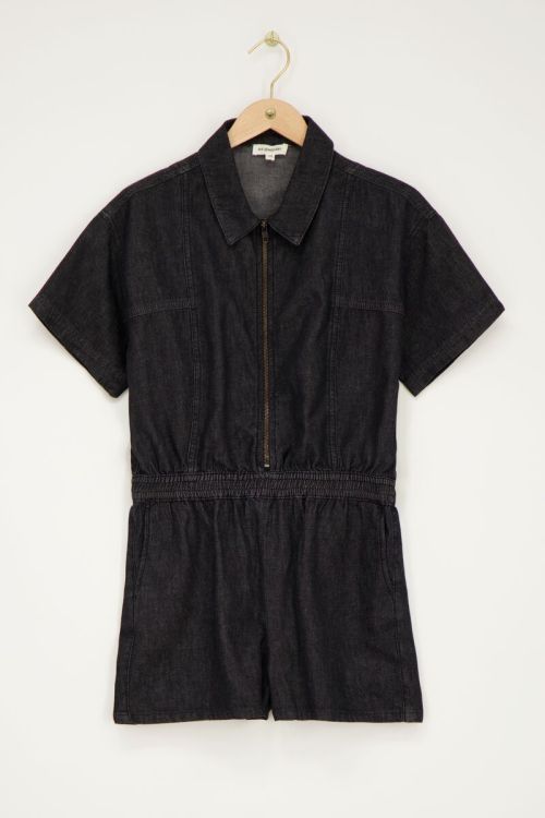 Zwarte denim playsuit met rits