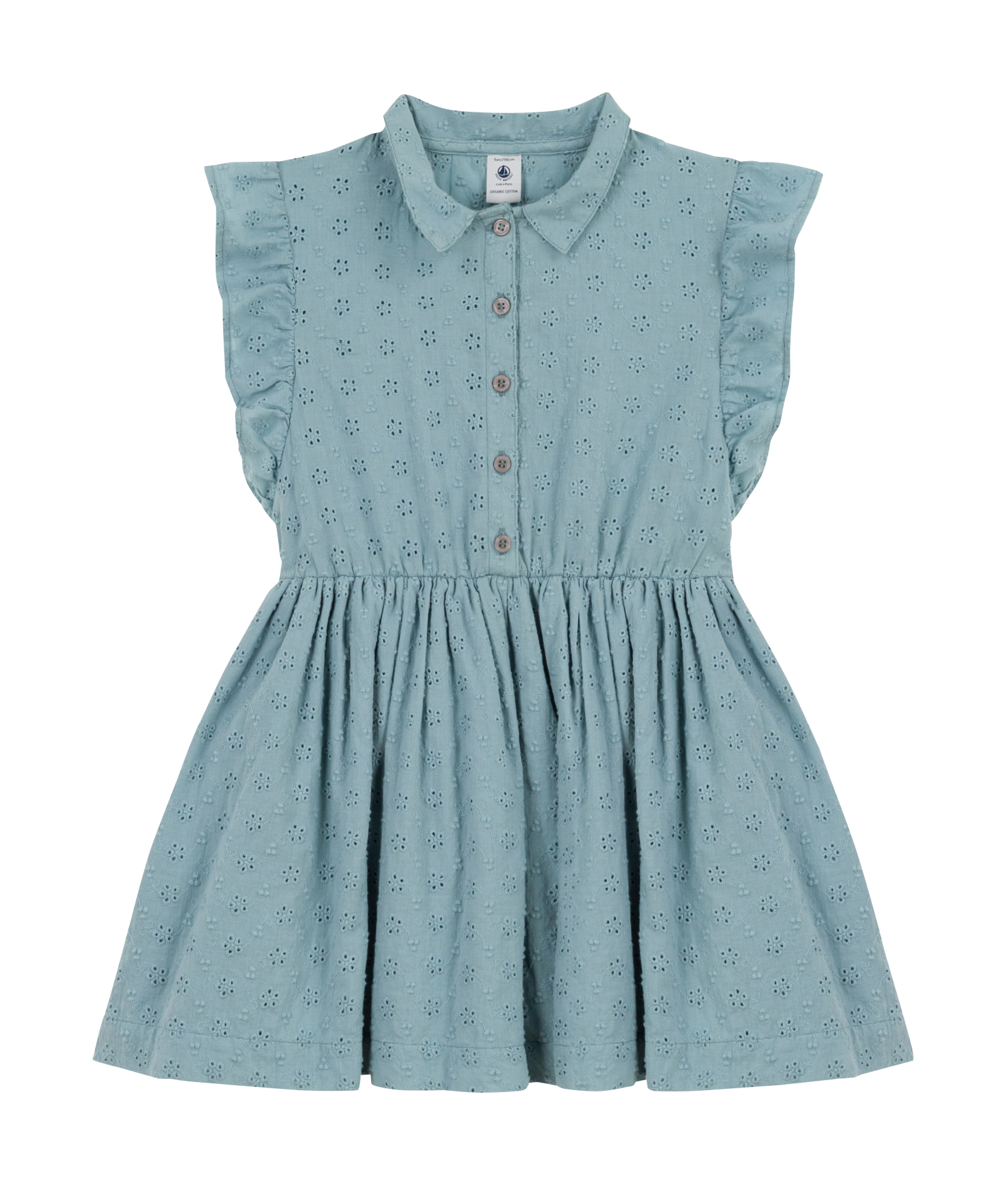 Robe col classique brodée en coton | Bleu