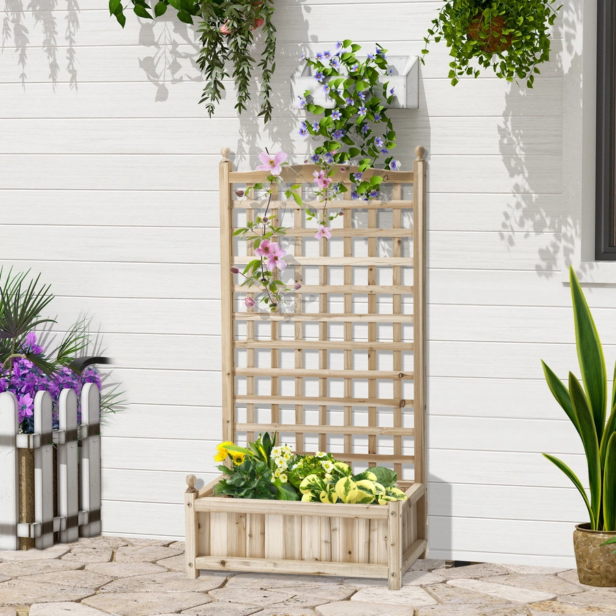 Outsunny Rankkasten im Spalierrahmen-Design naturholz