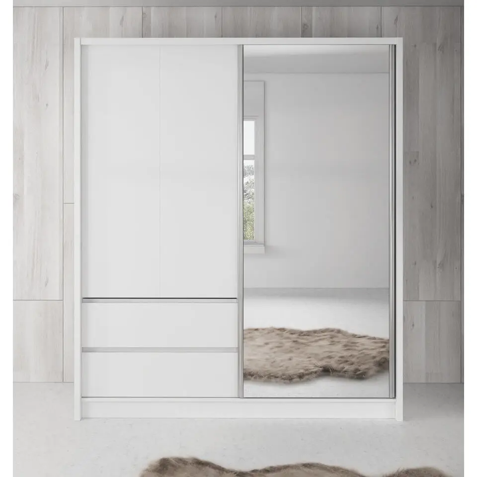 Meubella - Kledingkast Sento - Wit - 180 cm - Met spiegel
