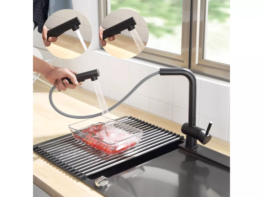 Cecipa max Noir Mitigeur Cuisine Douchette Robinet Douchette d'évier Extractible à 2 Jets Mitigeur Evier Acier Inox Barboteur Démotable,EU Modèle