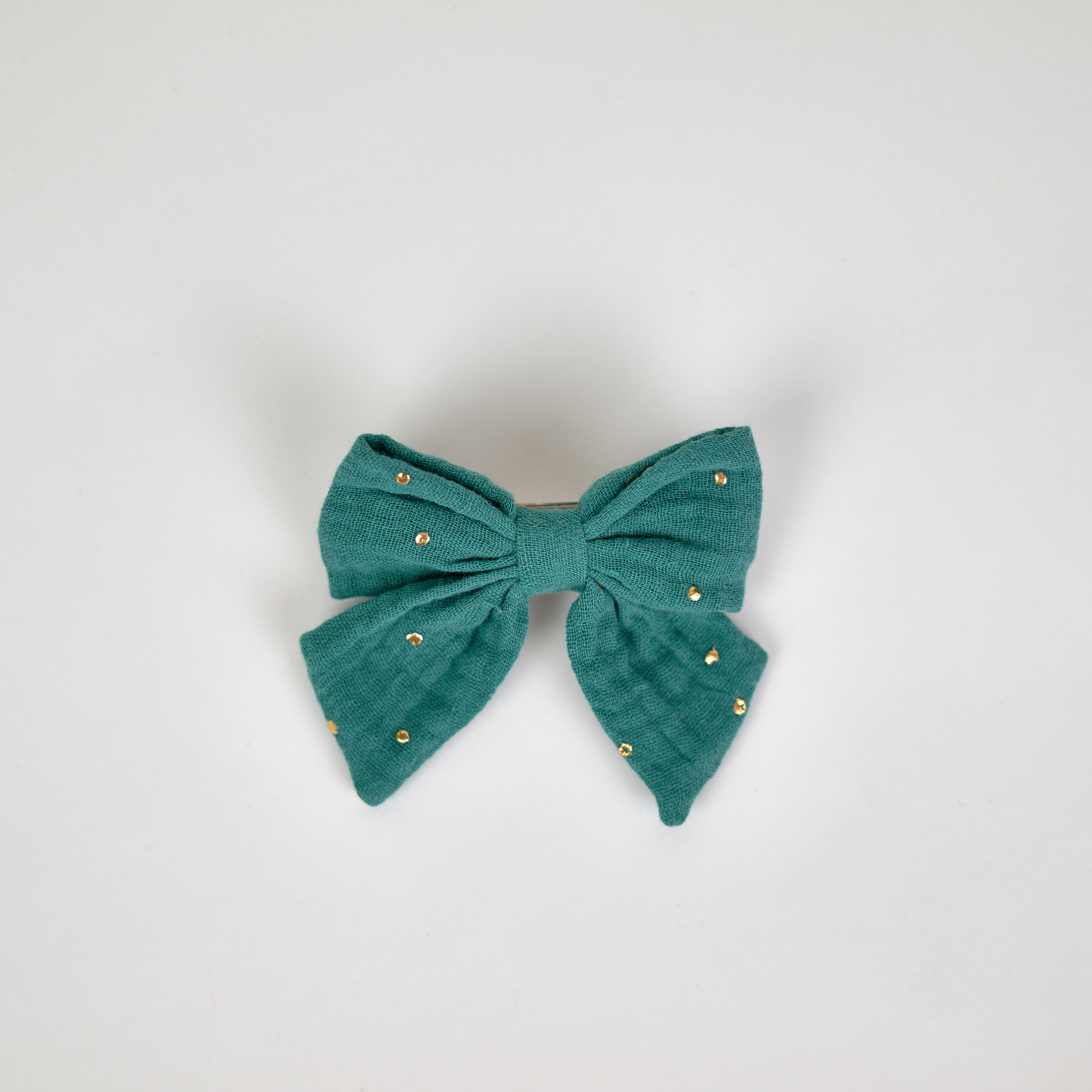 Barrette Noeud Papillon Gaze Pois Or Eucalyptus