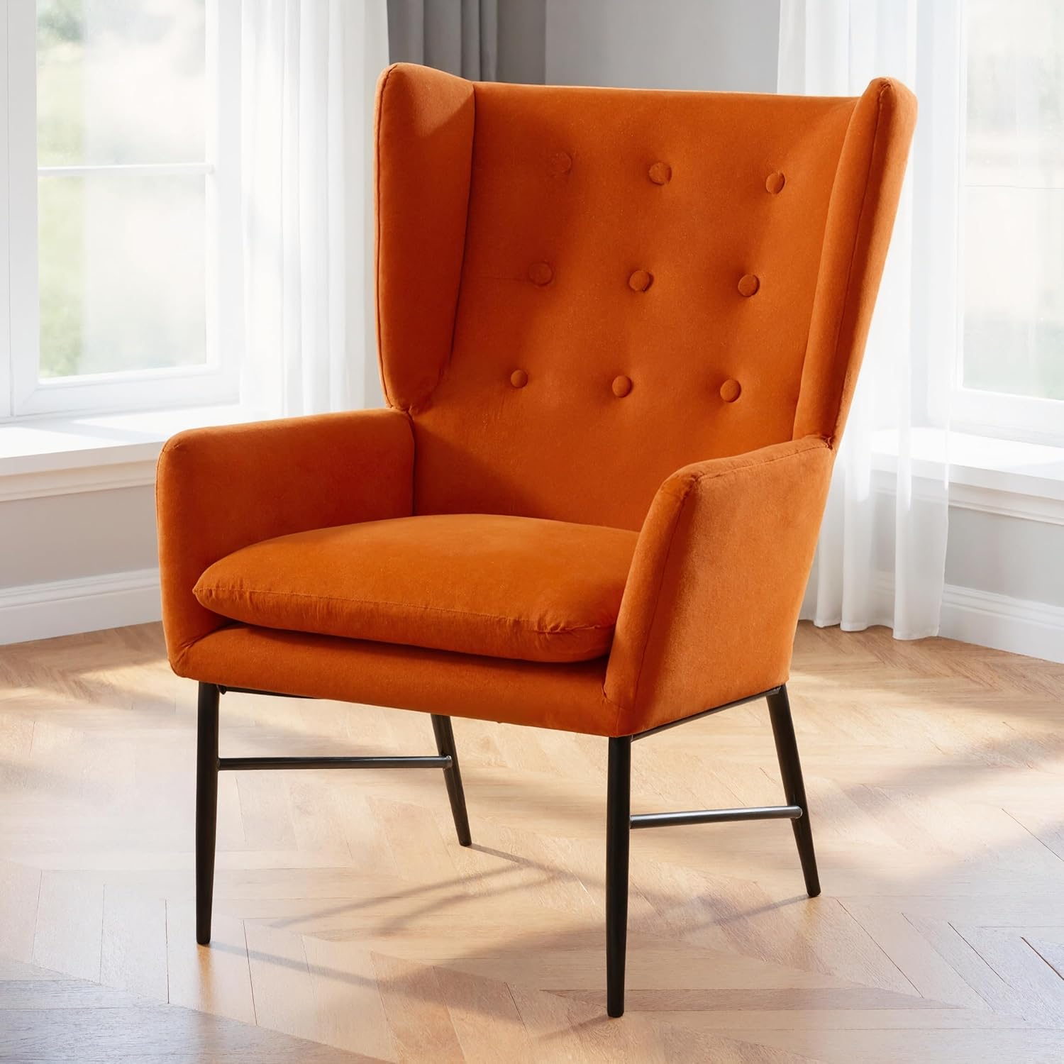 chairus Einzelsofa Loungesessel Samt Polsterstuhl mit Armlehne Gepolstert Wannenstuhl Seitenstuhl für Balkon Wohnzimmer (Orange)