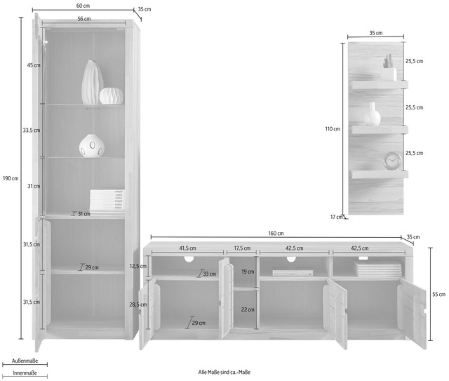 Home affaire Wohnwand »Silkeborg« Set, 3 Stk. tlg.