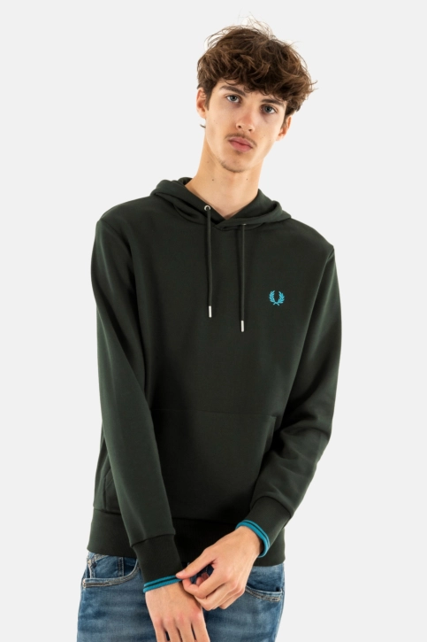 Sweat fred perry tipped hooded sweatshirt w64 night green / runaway bay