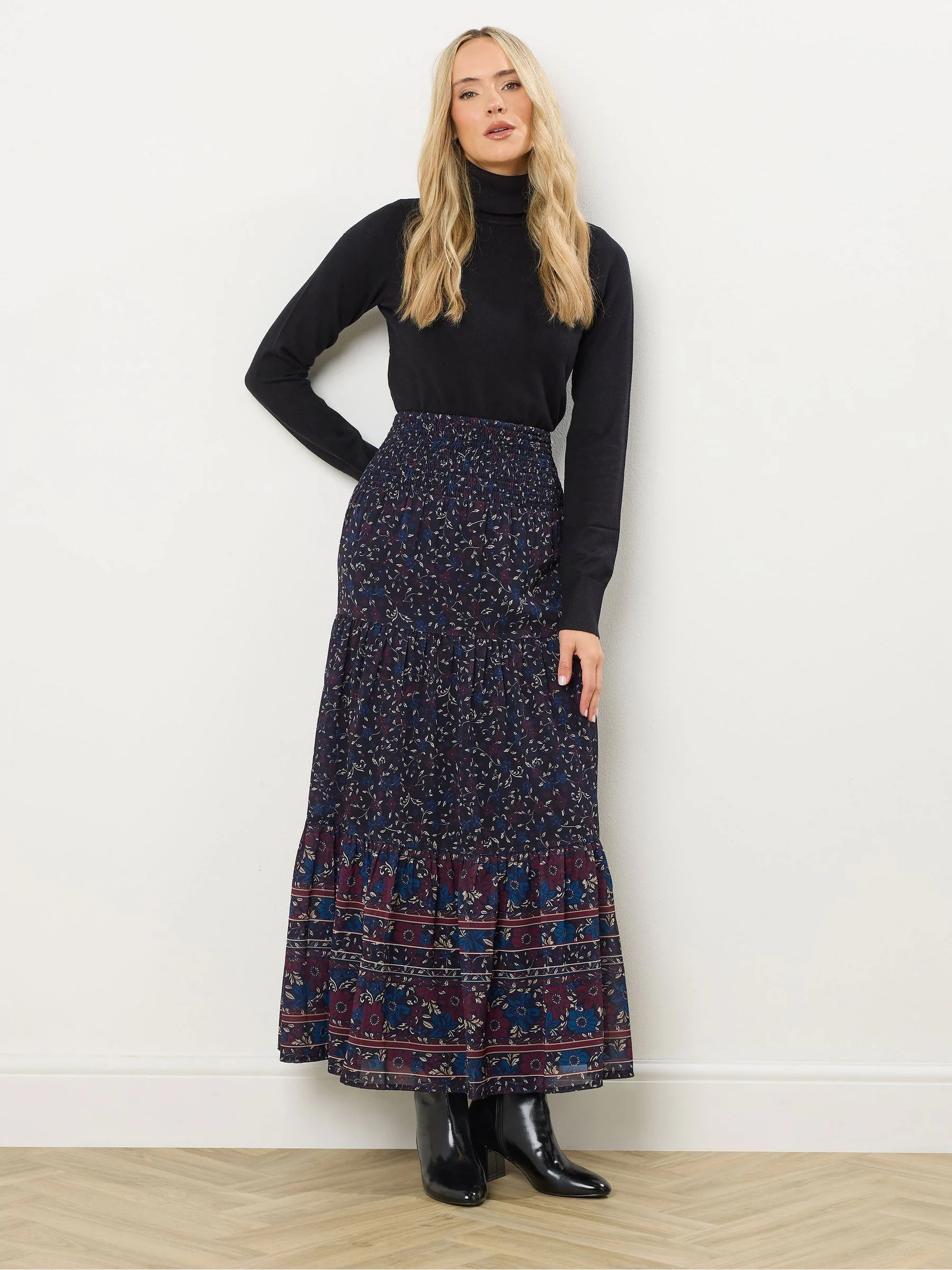 Long Tall Sally Floral Border Tiered Skirt