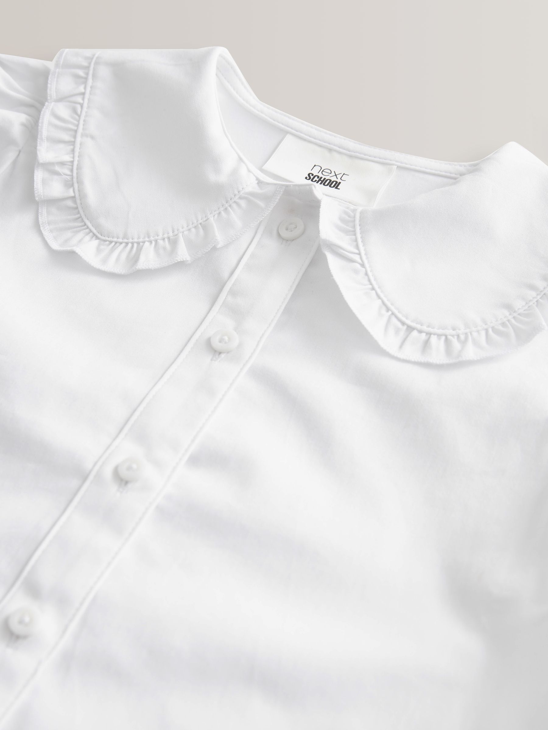 Wit - Premium schoolblouse met kraag met ruches en hoog aandeel katoen (3-14 jr)