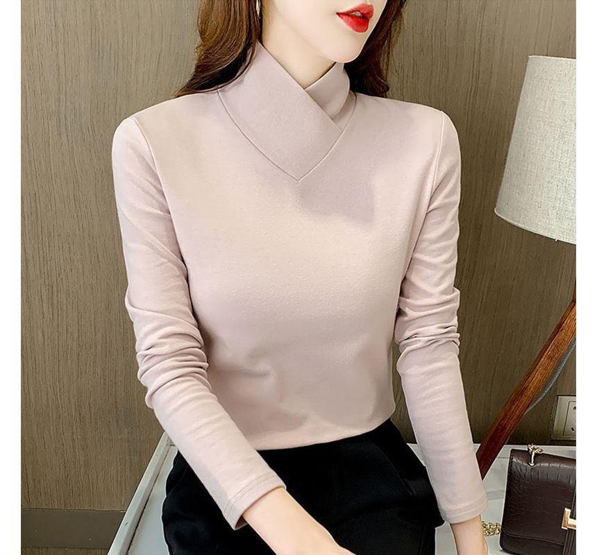 Everose - Effen T-shirt met lange mouwen en hoge hals