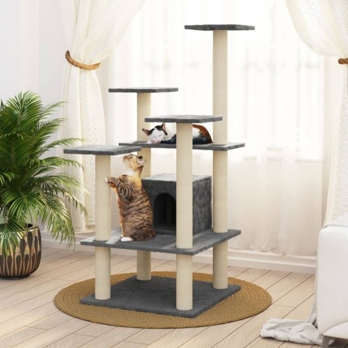 Árvore para gatos Vidaxl de 4 andares com casinha, cinza escuro