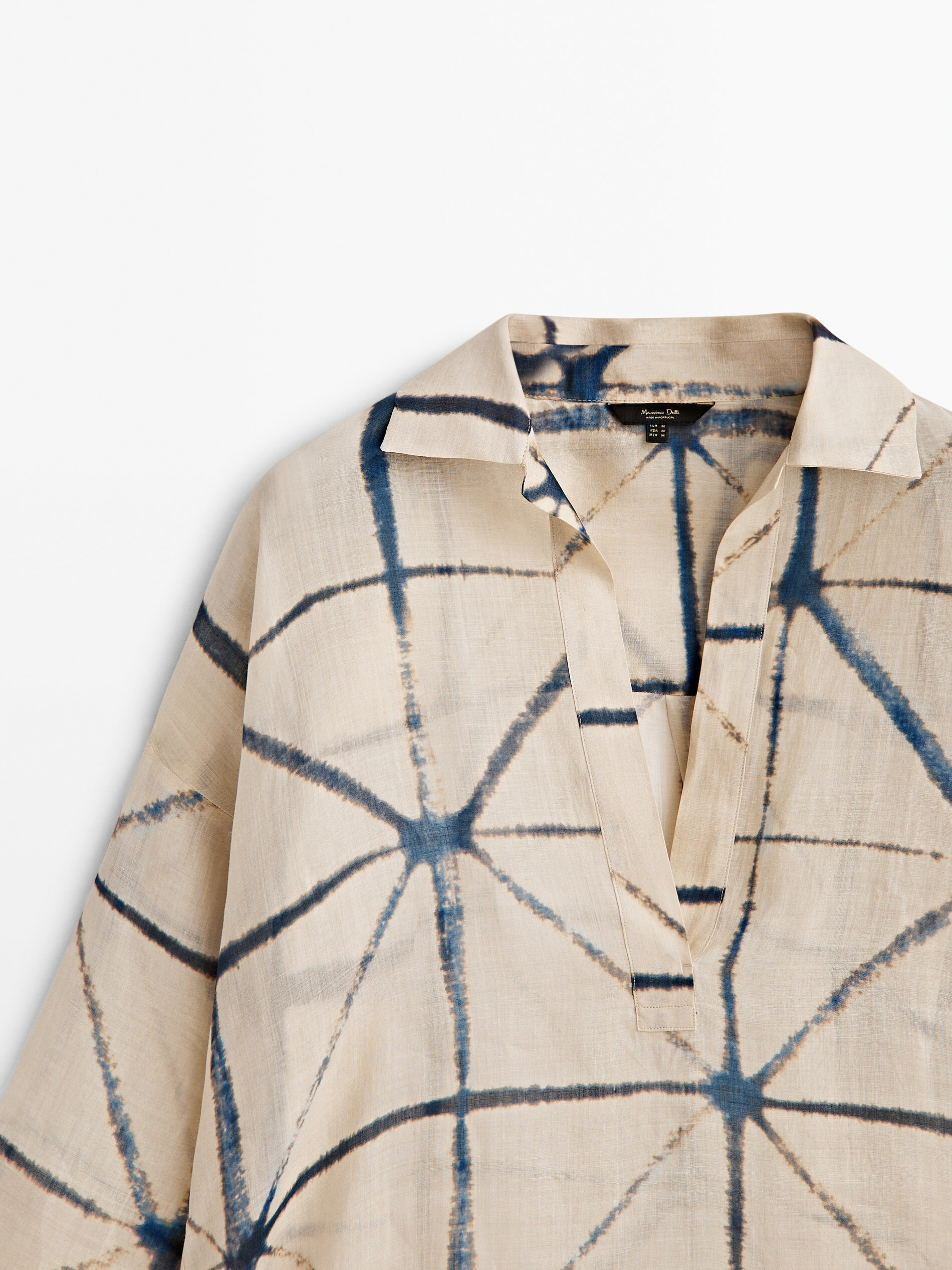 Camisa polo estampada, 100% rami - AZUL ESCURO