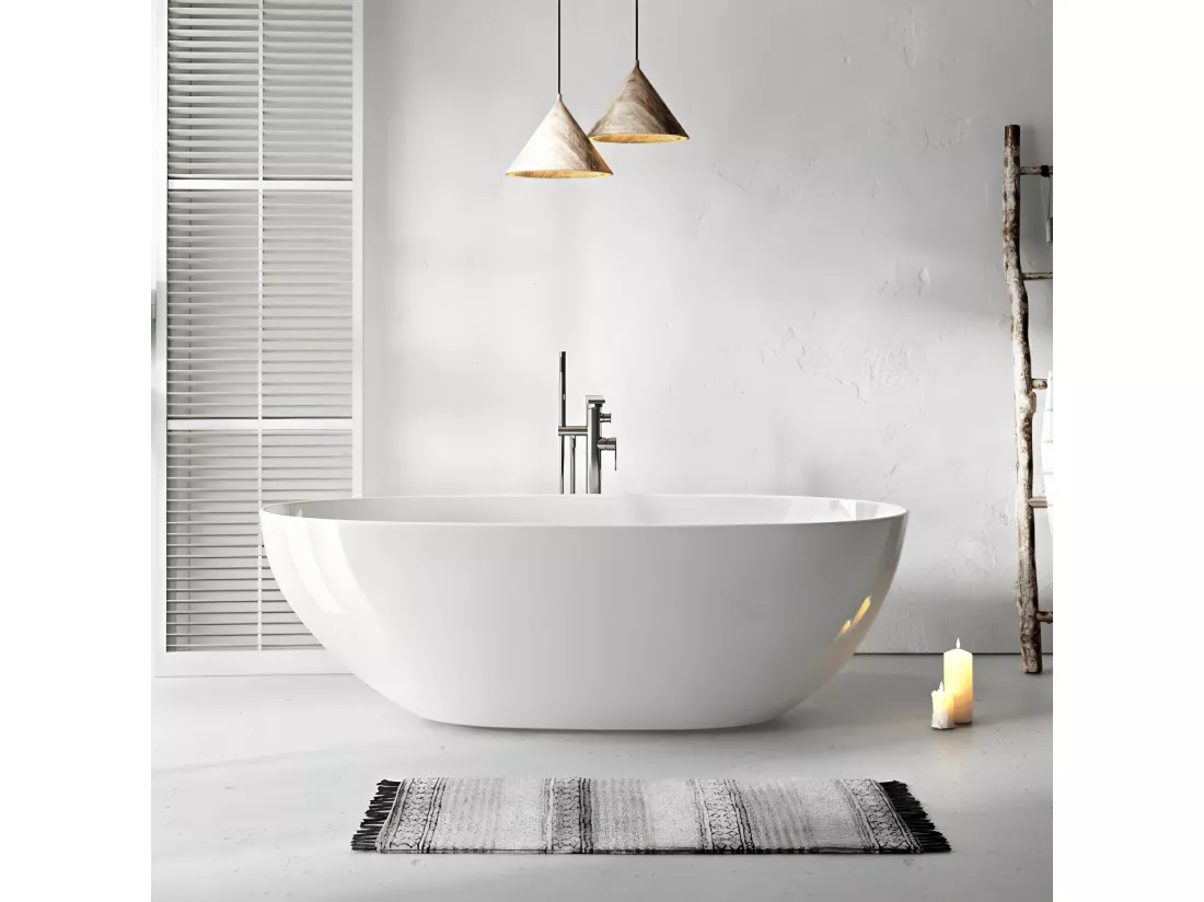 Baignoire îlot design ovale FLORIDA blanche 165 cm Brillant