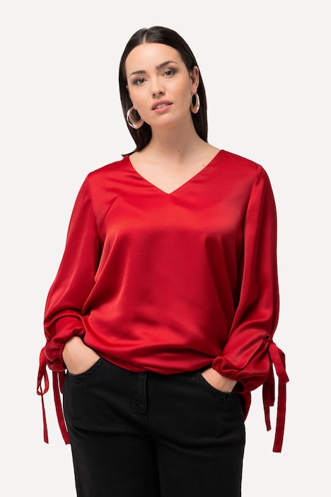 Bluse, V-Ausschnitt, A-Linie, Zierschleife, Ballonärmel
