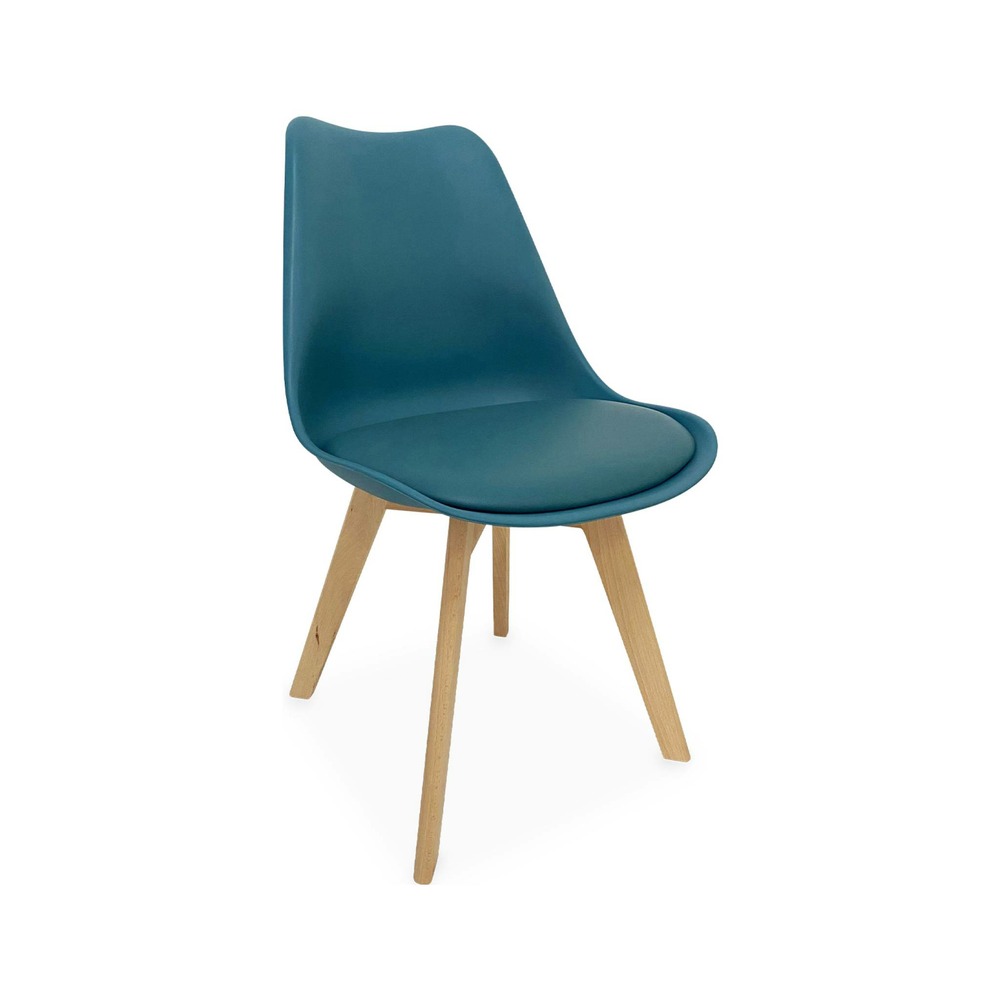 Lot de 4 chaises scandinaves. Pieds bois de hêtre. Chaises 1 place. Bleu canard