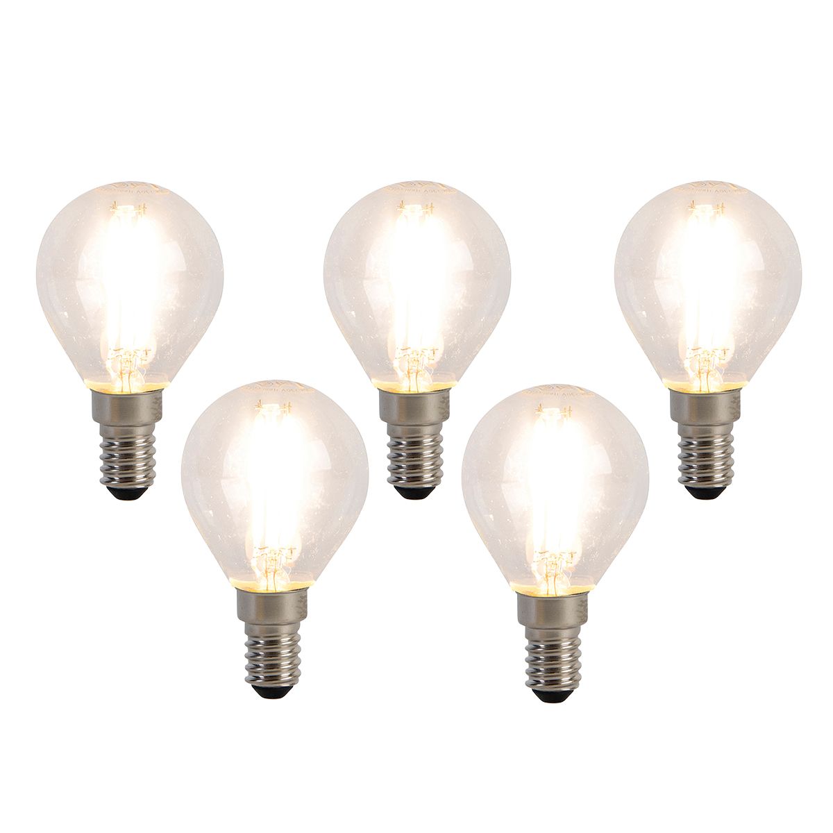 Set van 5 E14 LED lampen filament P45 4W 470 lm 2700K