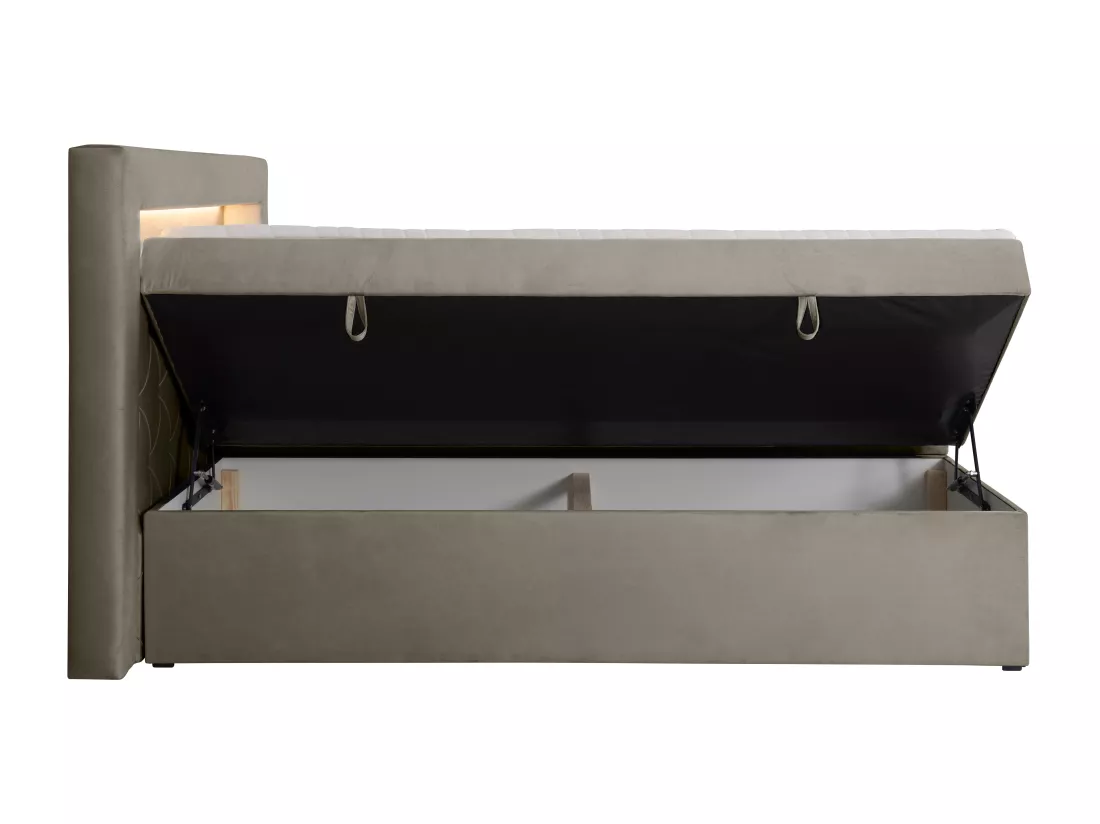 Ensemble complet literie déco tête de lit avec led + sommiers coffre + matelas + surmatelas - 160 x 200 cm - Velours - Taupe - ORANA de YSMÉE