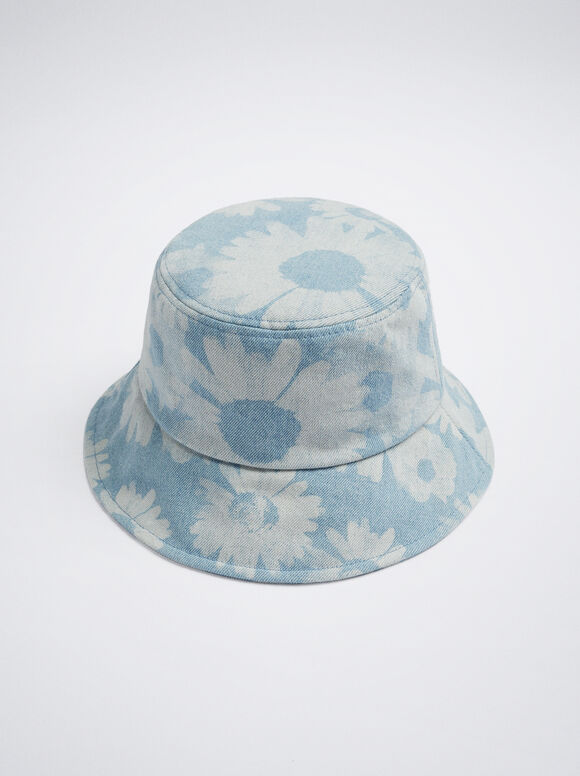 Gorro Bucket Denim Flores - Azul
