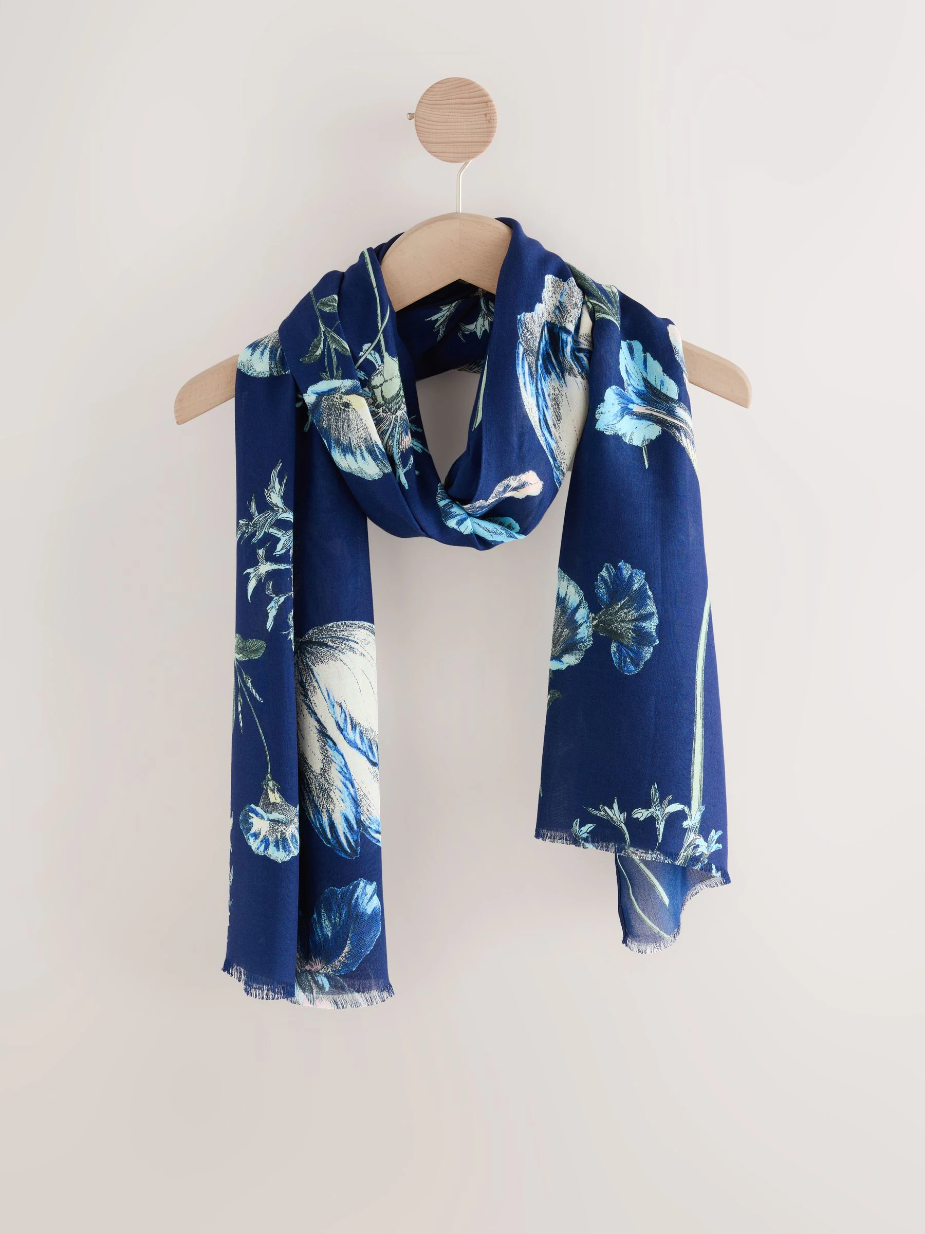 Marineblauwe bloemenprint - Print Kew Collection Lightweight Scarf
