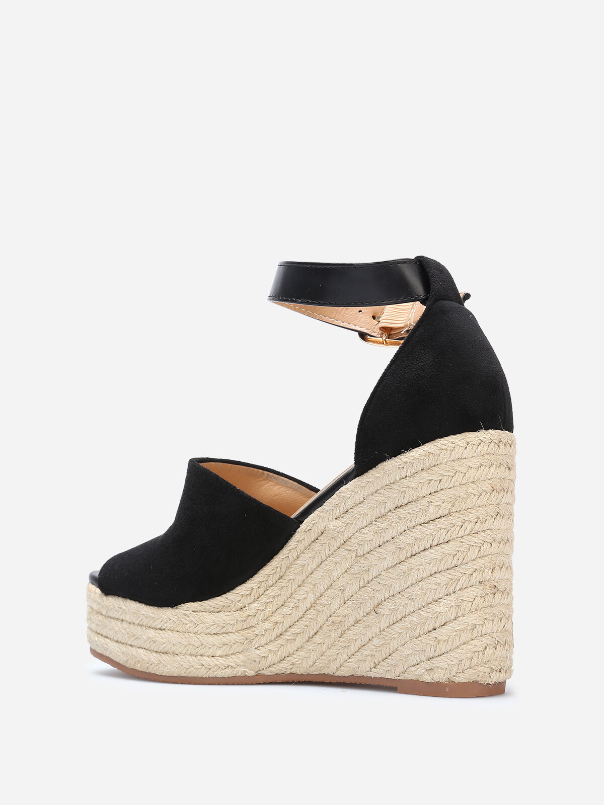 Sandales avec talon compensé en cordage- Noir