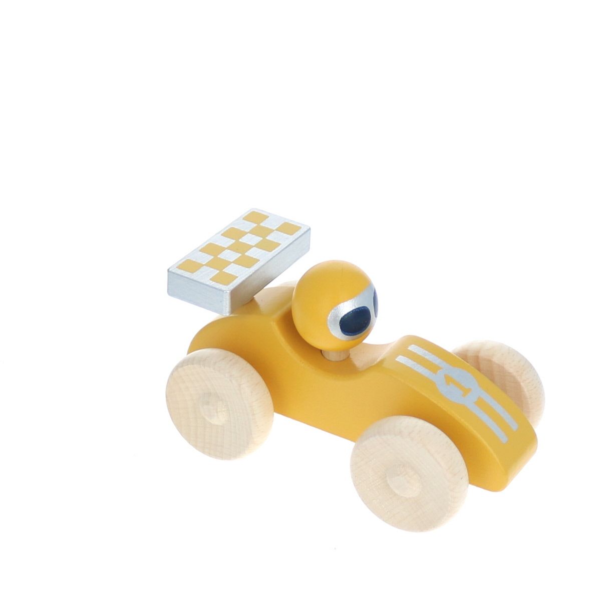 Voiture de course en bois jaune Mercredi et Patati