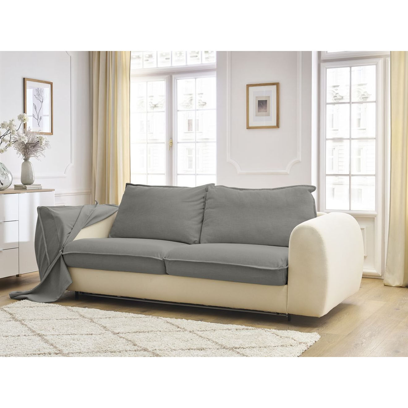 Bobochic Canapé droit convertible express 3 places Archimède 140 gris foncé - 216x106x93 cm