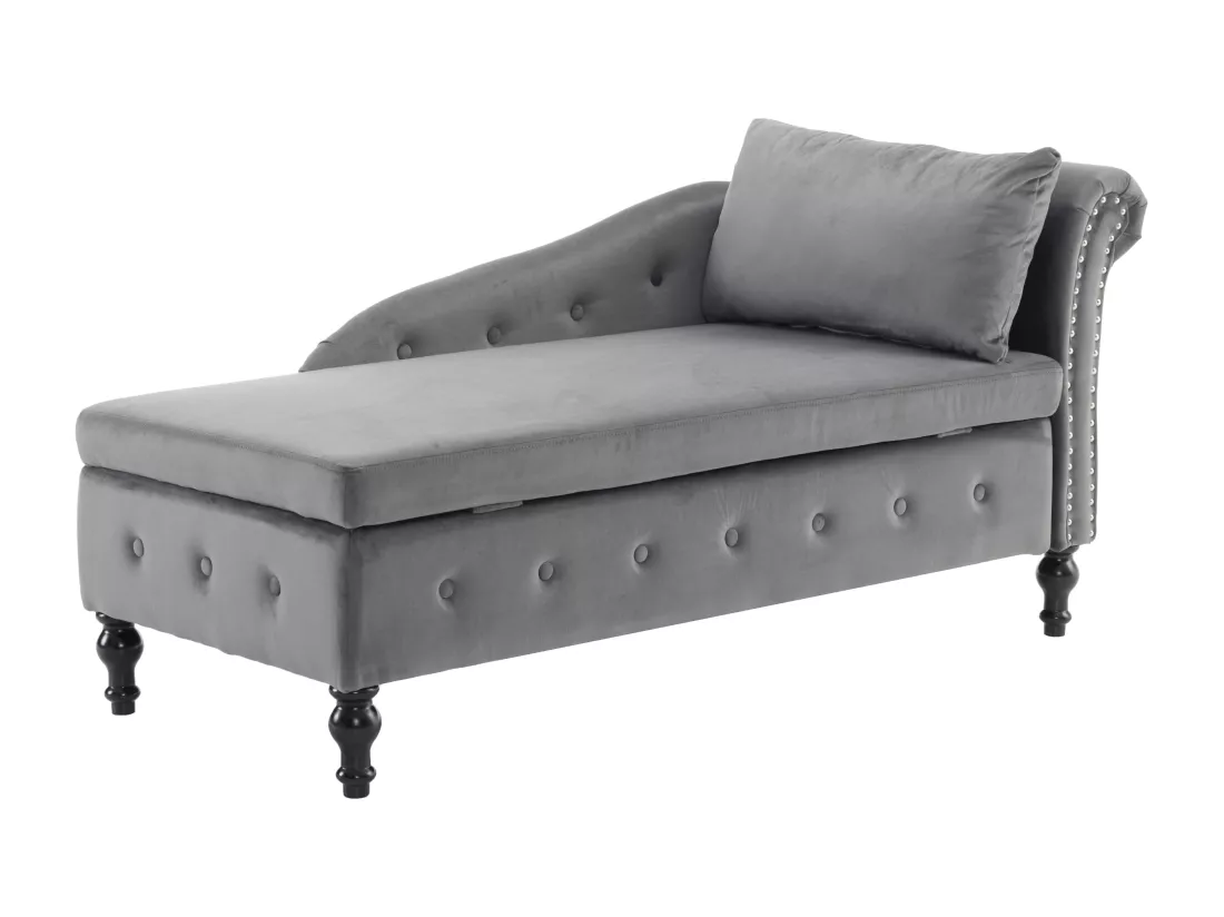 Chaiselongue en Velours avec Rangement, Canapé Moderne avec Coussins, Fauteuil Longue Durée avec Clous et Couture Boutonnée, pour Salon