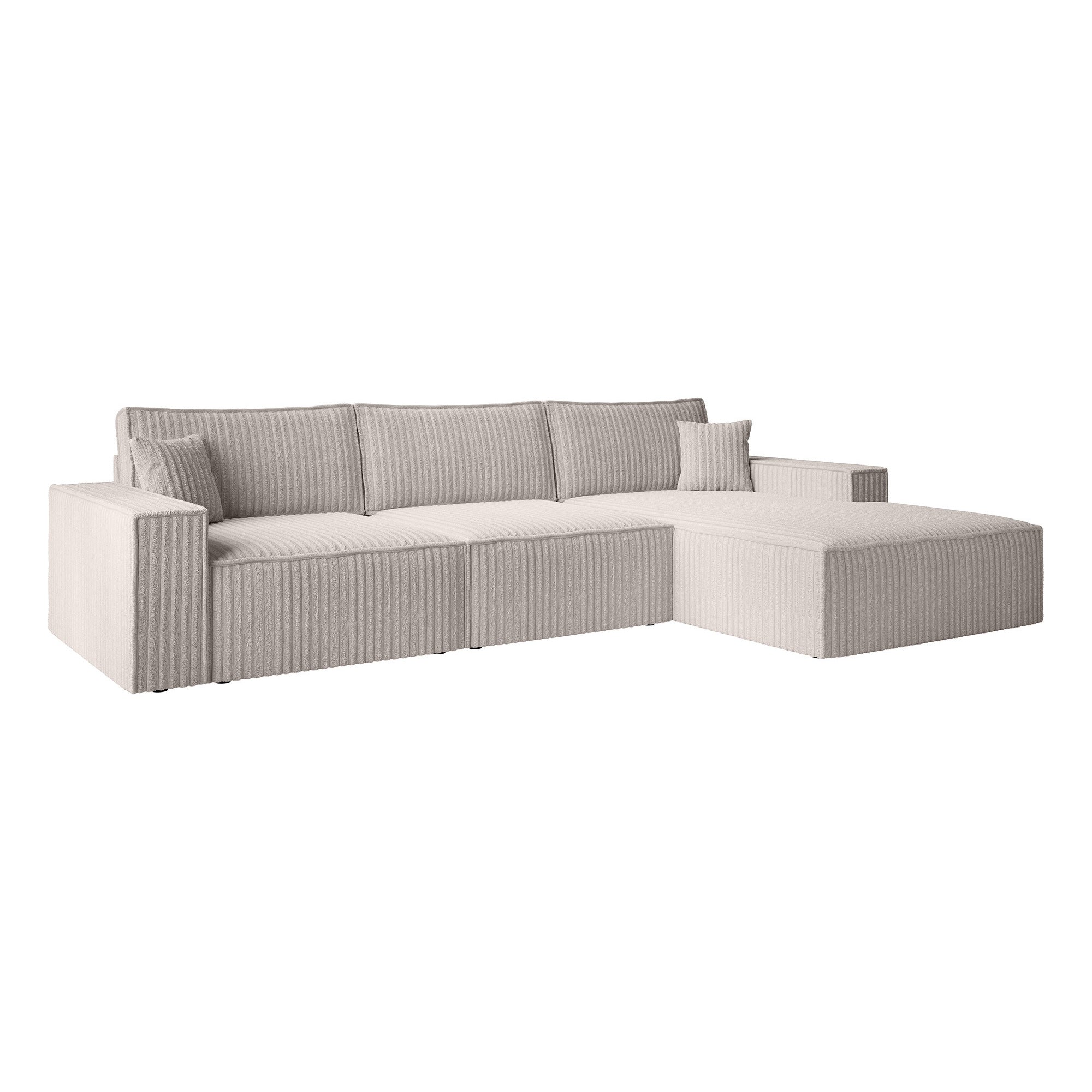 Manolo - Hoekbank 3-zits met chaise longue - Ribstof beige - Rechts