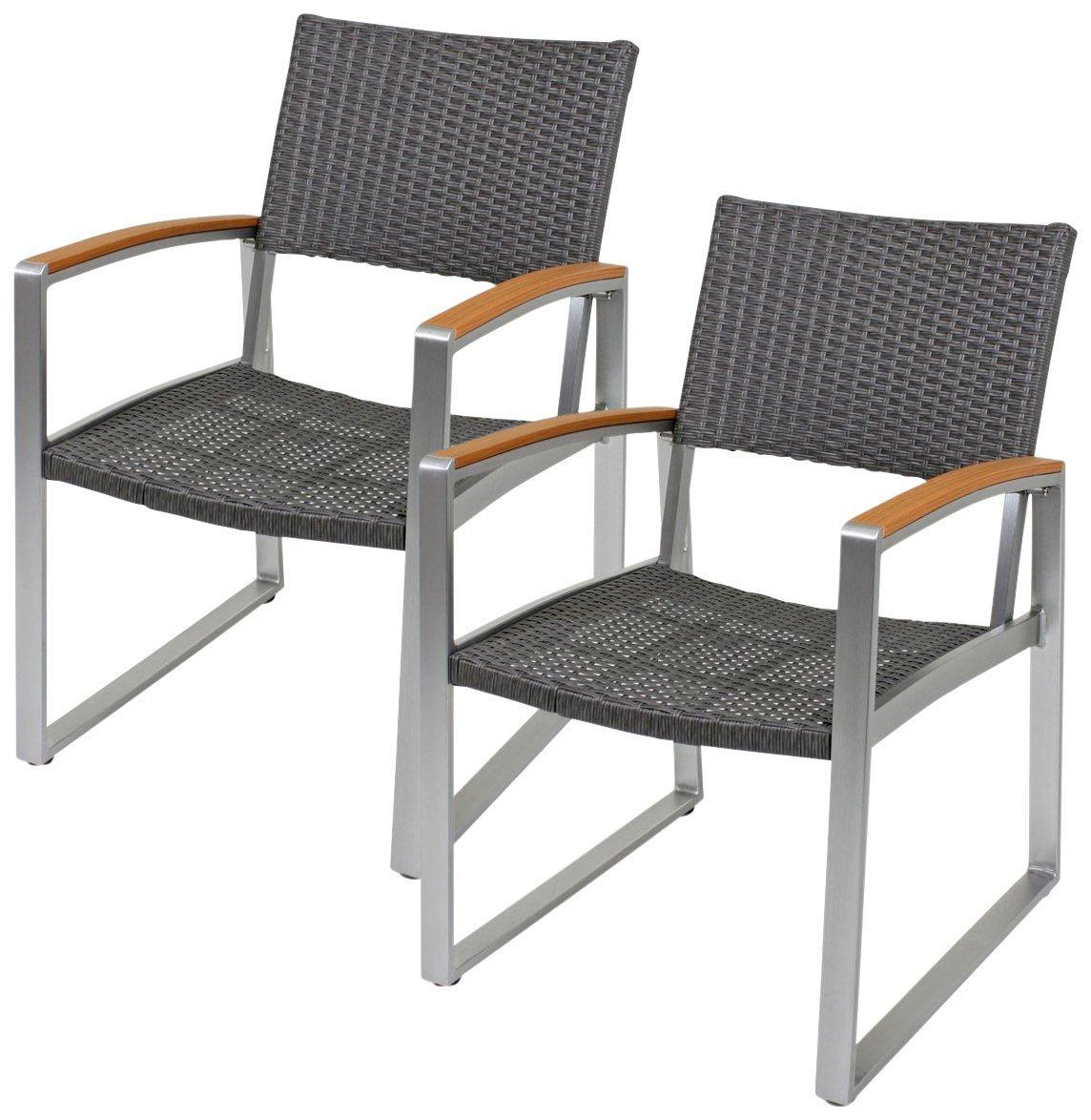 2er-Set Stuhl mit Armlehnen AVA - grau - Aluminium