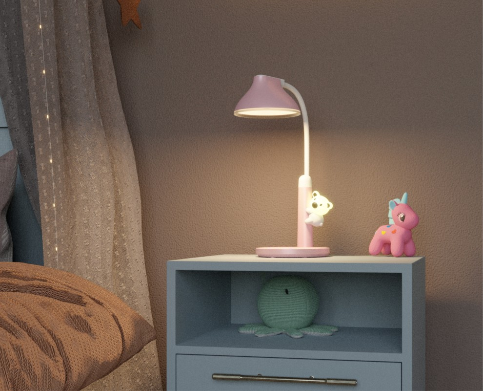 Twinkel LED Kinder Tischleuchte mit Nachtlicht Dimmbare Tisch Lampe mit Schwanenhals (41-5011.130) - Hellrosa
