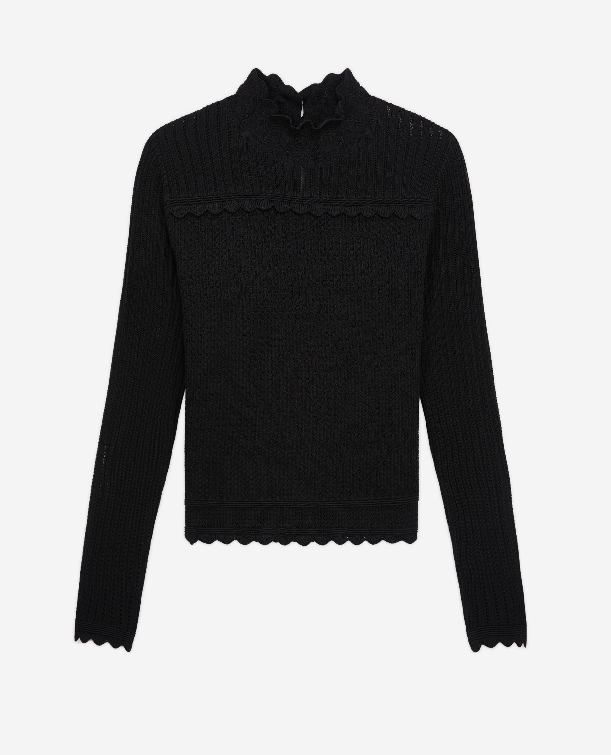 Cropped black openwork mesh sweater