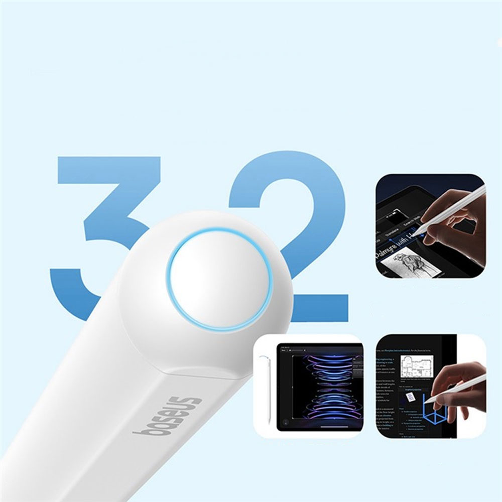 Smooth Writing 3 Kapazitiver Touch Pen Stylus Pencil (Active Version   Wireless Charging) mit Handballenerkennung für Apple iPads - Weiss
