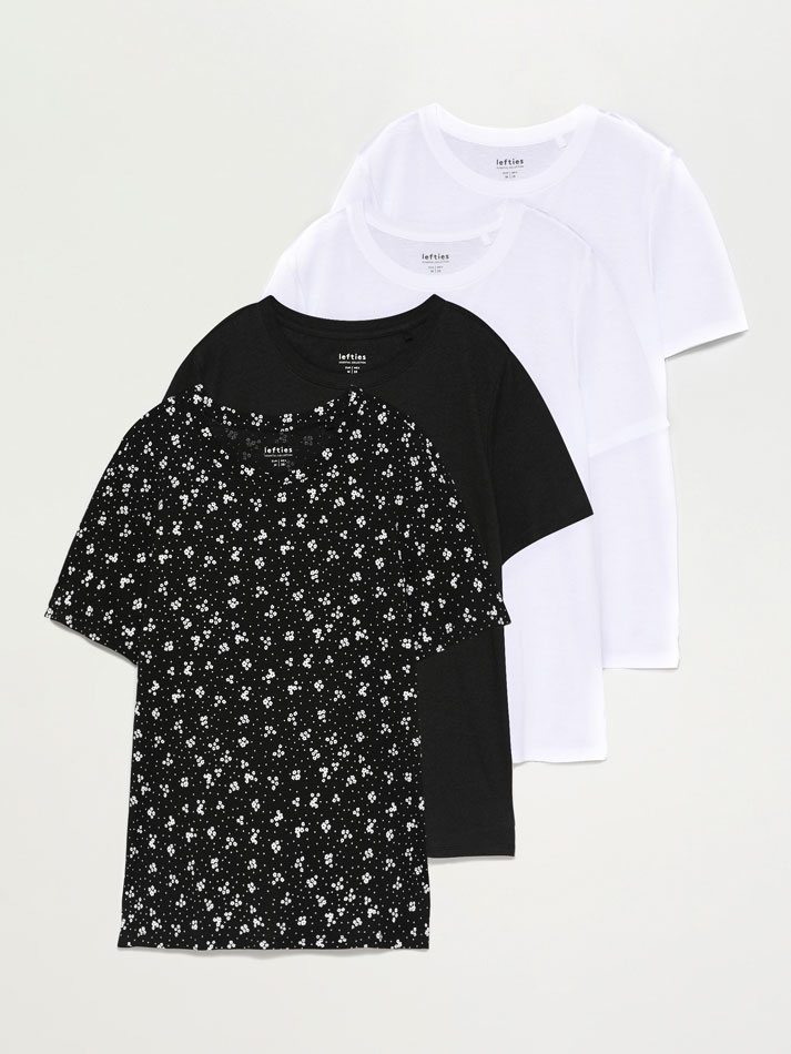 Pacote com 4 camisetas de gola redonda sortidas - Preta