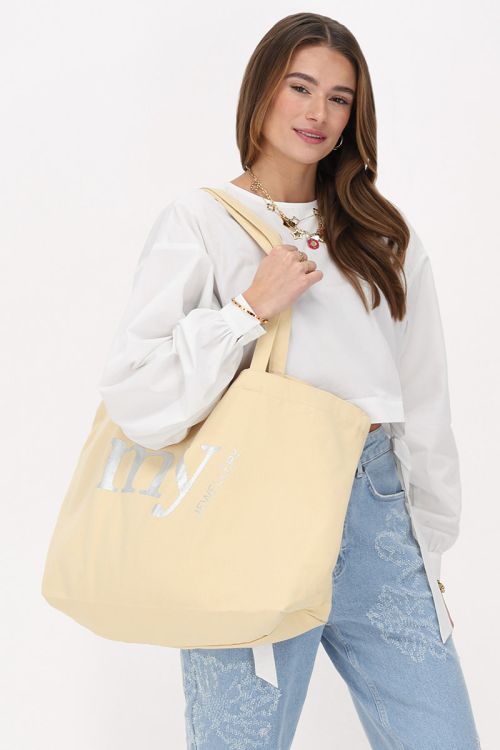 Lichtgele shopper MyJewellery zilverkleurig