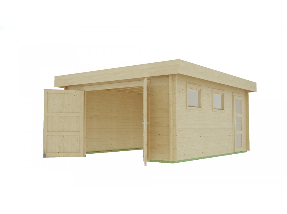 Garage en bois westmount - porte bois - 19,2m² - epaisseur des madriers : 44mm - bandeau de toiture - double vitrage