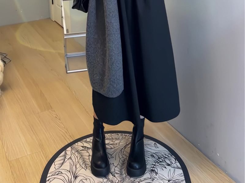 Levsayte - Zwangerschapsjurk met lange mouwen en een mockneck, effen geplooid paneel, midi-A-lijn jurk / effen midi-cardigan met open voorkant