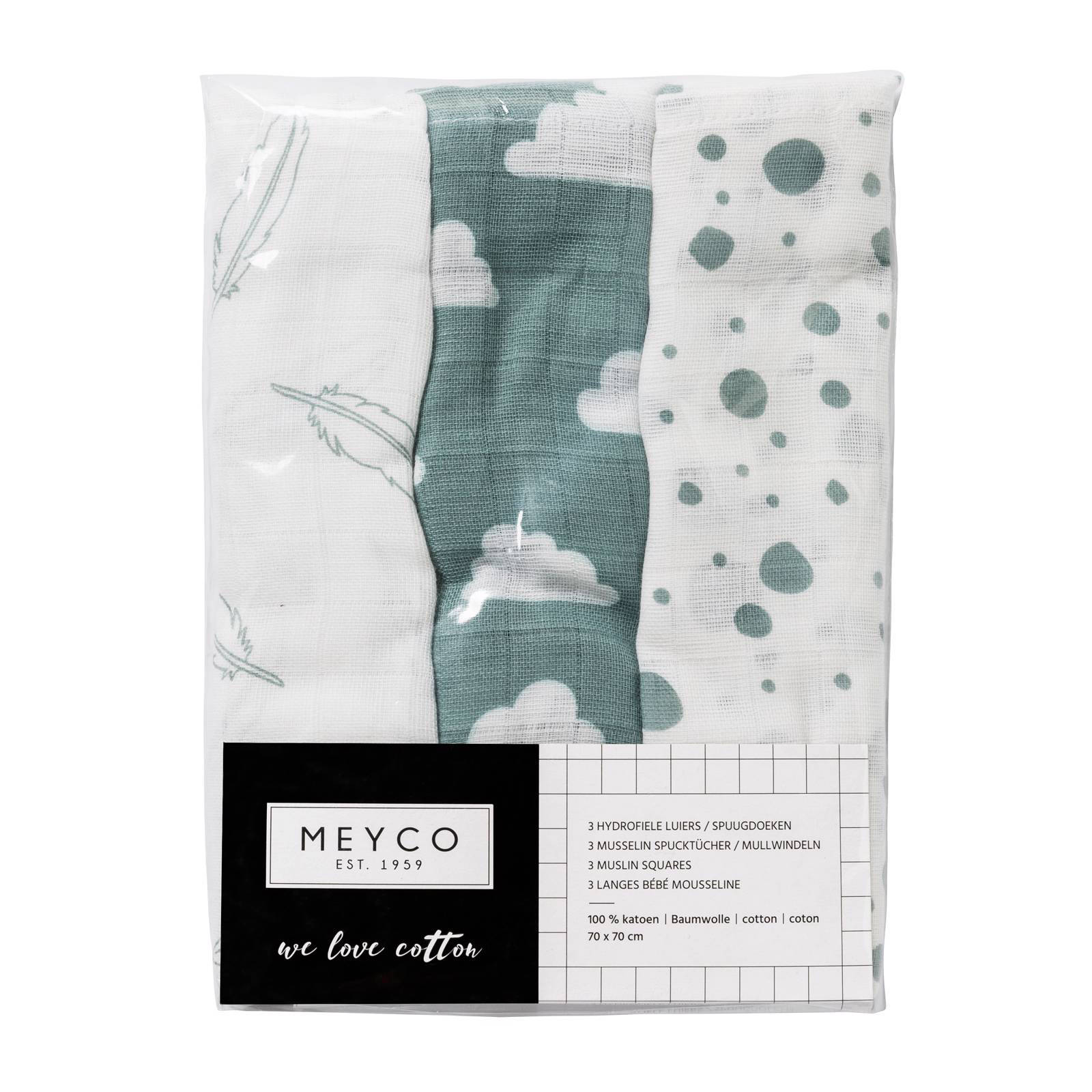 Meyco hydrofiele doek 70x70 cm (set van 3) jade/wit
