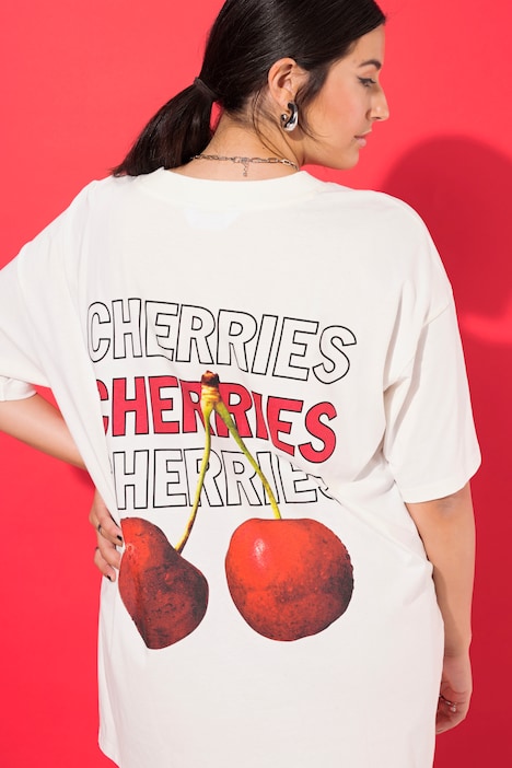 T-Shirt, oversized, Cherries-Print auf dem Rücken