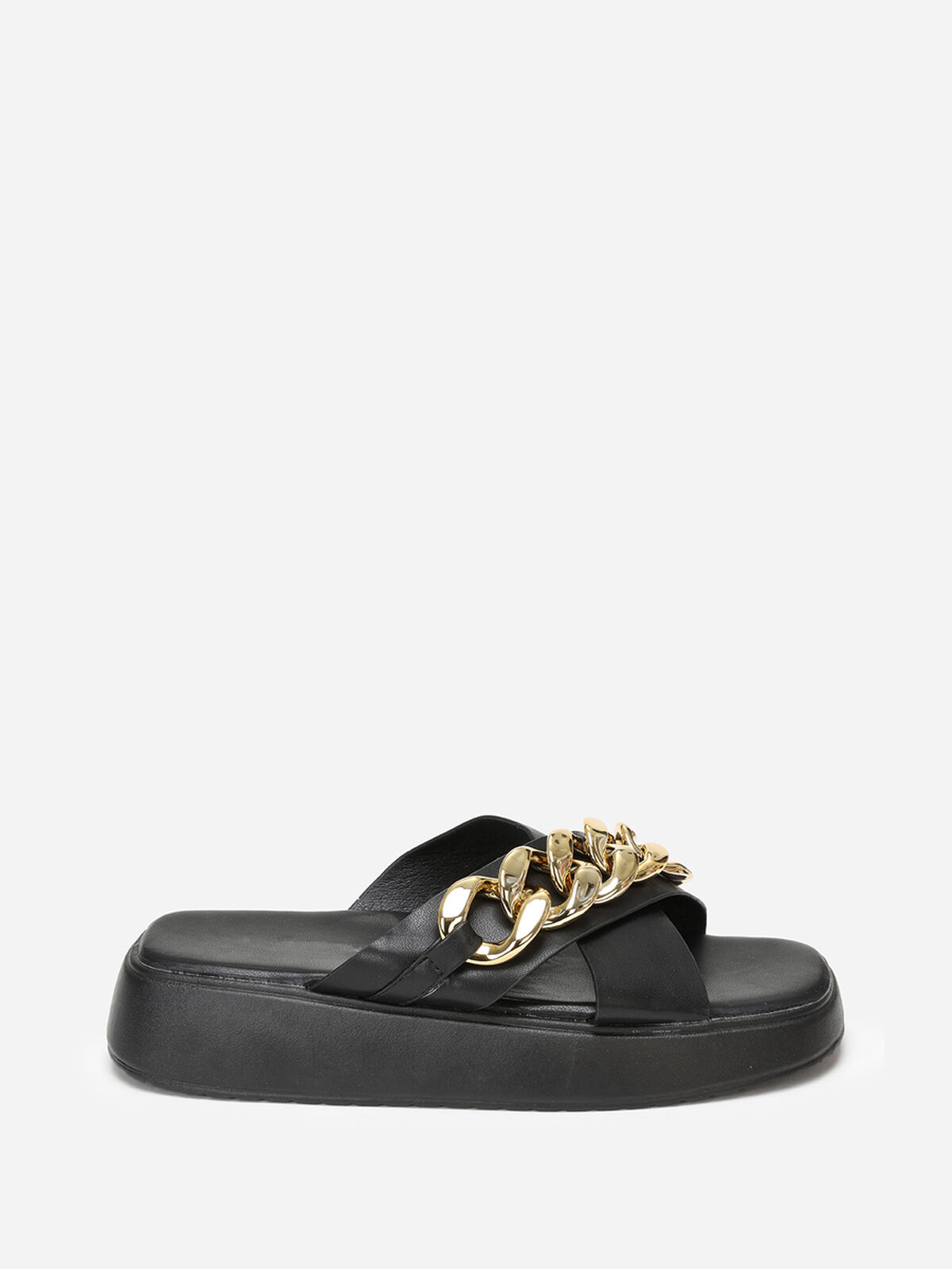 Mules à plateforme et brides chaîne- Noir