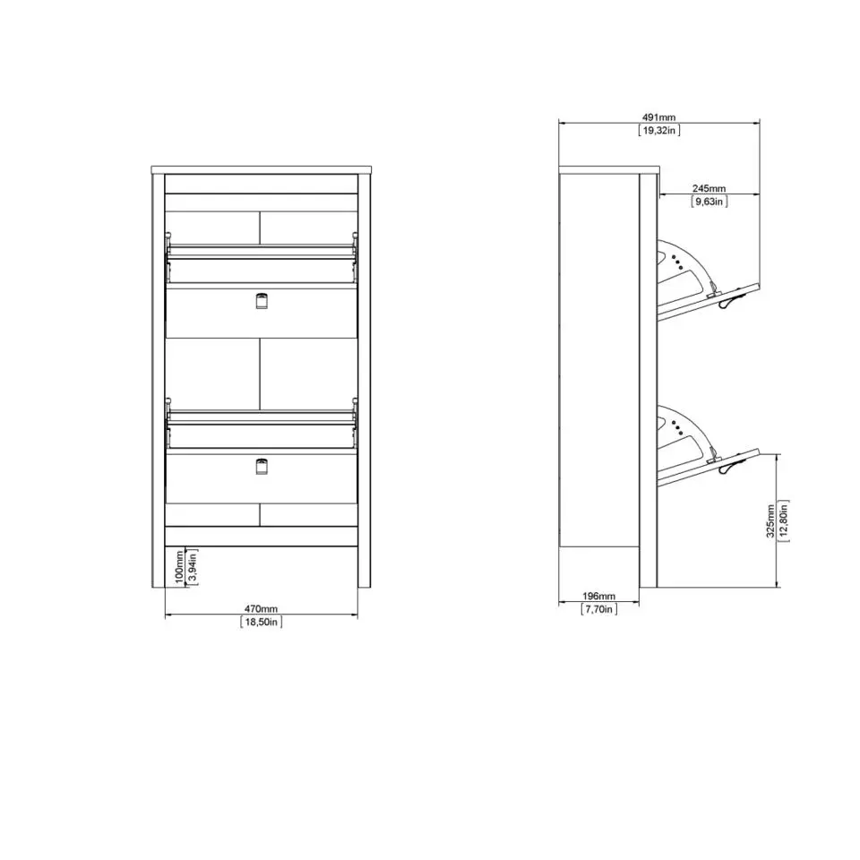 Hioshop Madrid schoenenkast 2 kleppen zwart mat